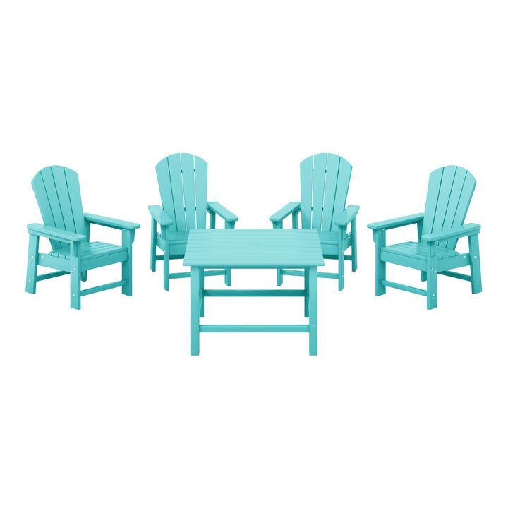 WestinTrends Kids 5-Piece HDPE Outdoor Square Patio Dining Table and Chairs Set
