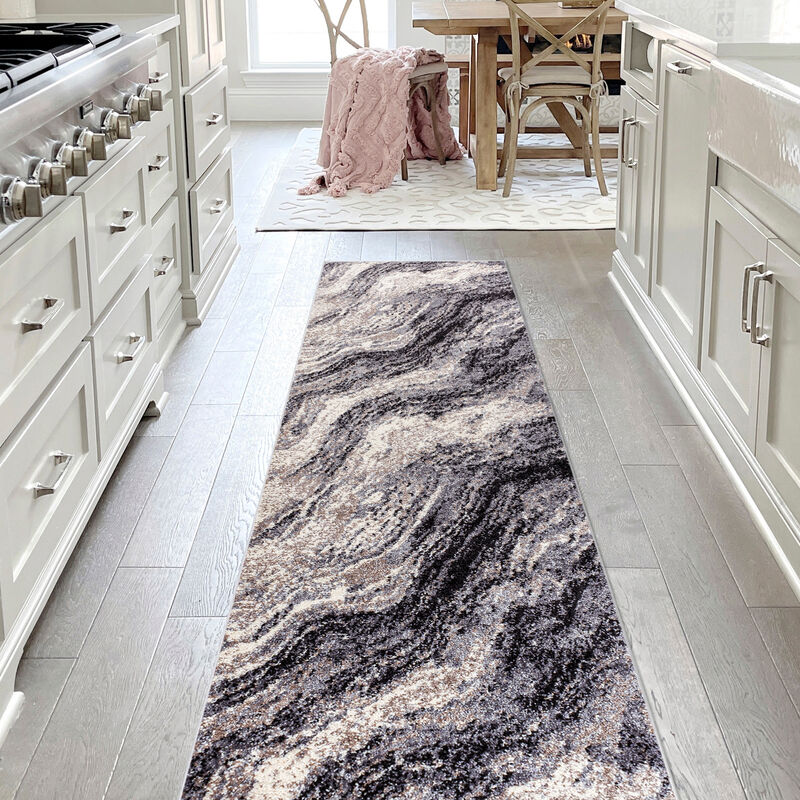 Kassia Contemporary Glam Abstract Marble Runner Rug