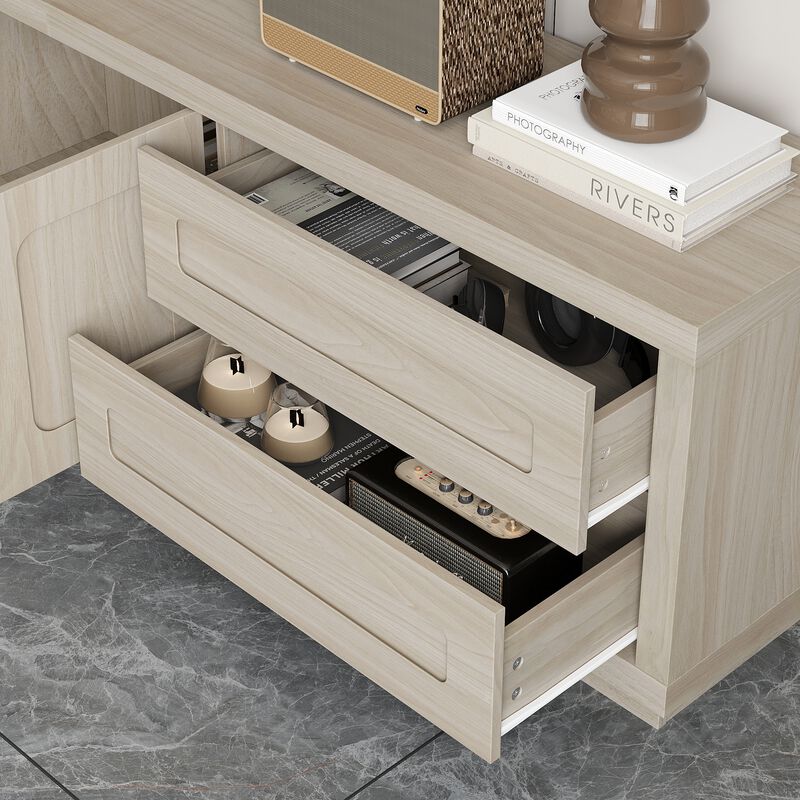 FUFU&GAGA Grey Wood Grain TV Stand with Storage, PB & MDF Construction (66.9" W x 18" H x 11.8" D), Grey Wood Finish