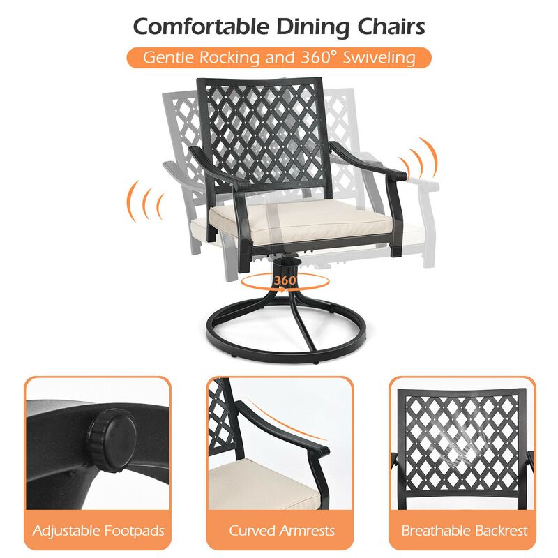 2 Pieces Patio 360� Swivel Dining Chairs with Rocker and Cushioned Armrest-Beige