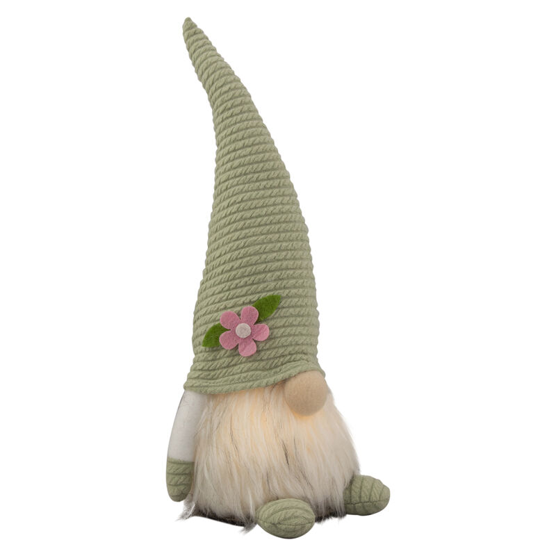 12.25" Lighted Green Spring Gnome with Flower Hat