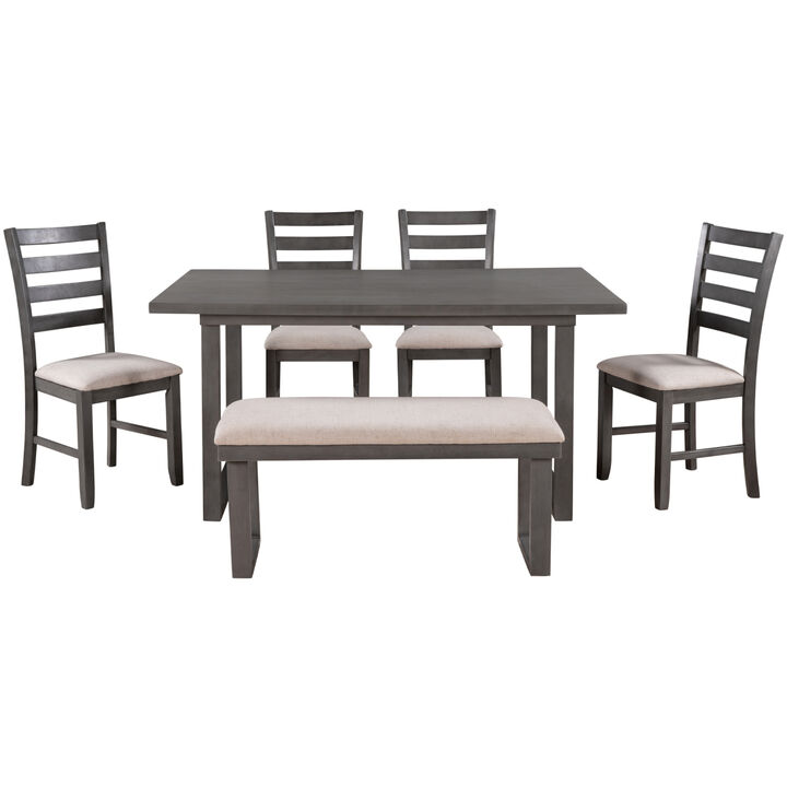 6-Pieces Family Furniture, Solid Wood Dining Room Set With Rectangular Table & 4 Chairs