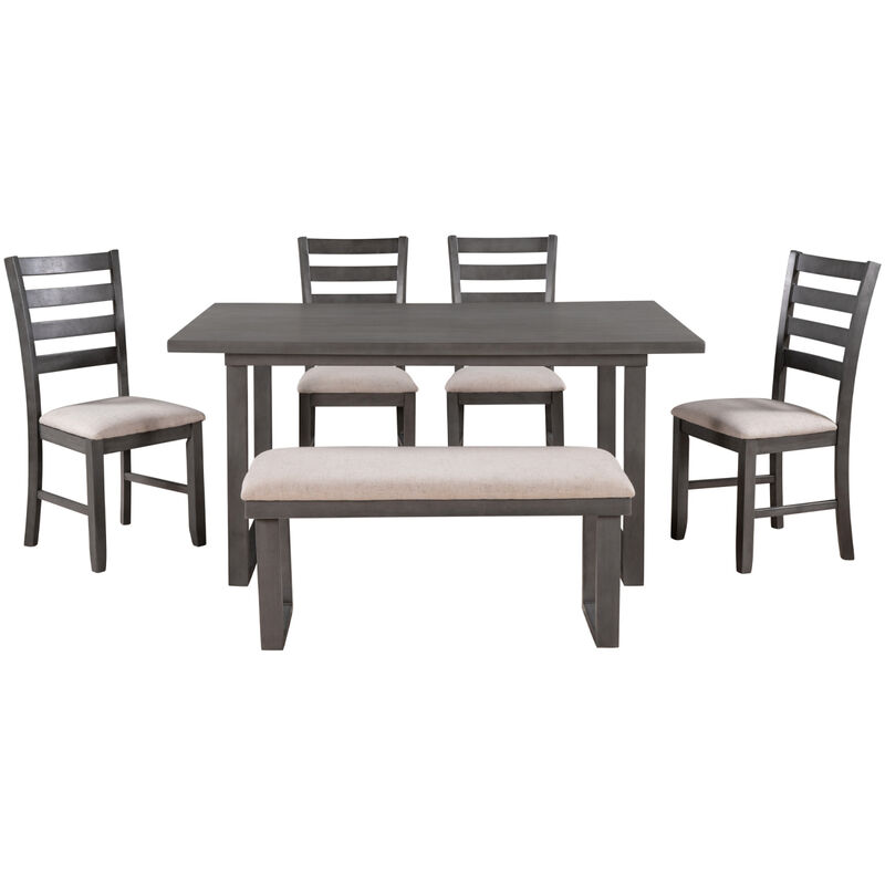 Solid Wood Dining Room Set with Rectangular Table & 4 Chairs with Bench