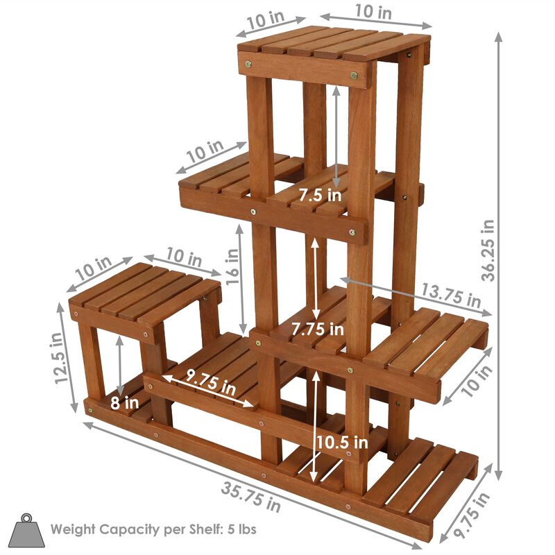 Sunnydaze Meranti Wood Multi-Shelf Plant Stand with Teak Oil Finish - 36 in
