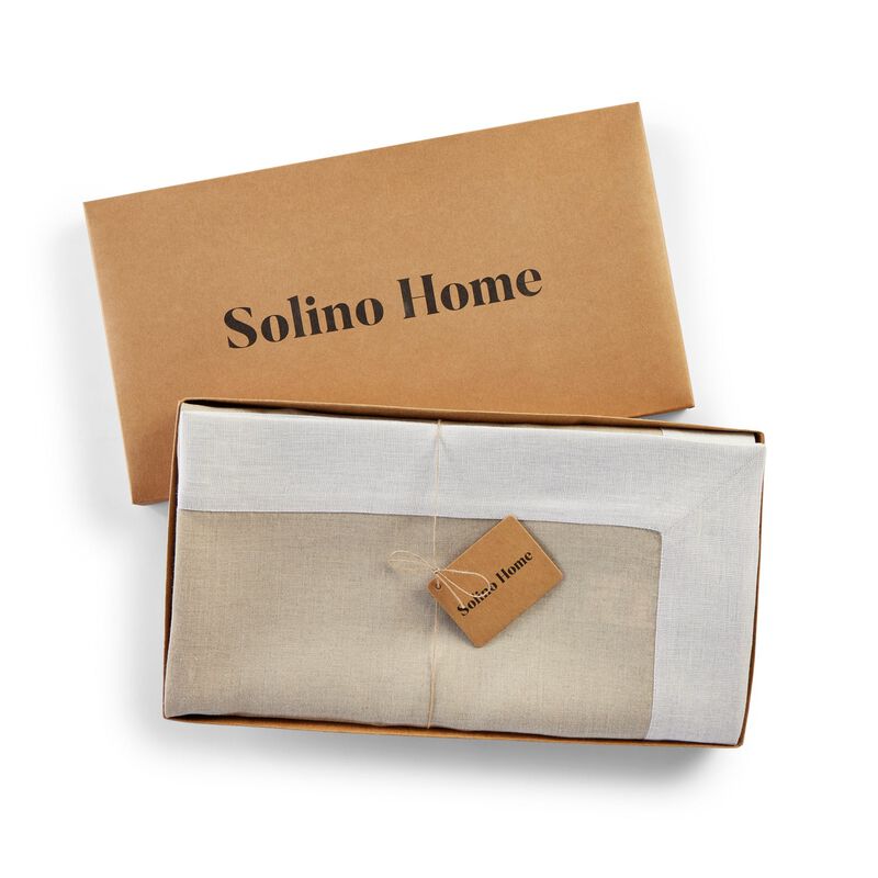 Solino Home 100% Pure Linen Table Throw 52 x 52 Inch | Festive Edge