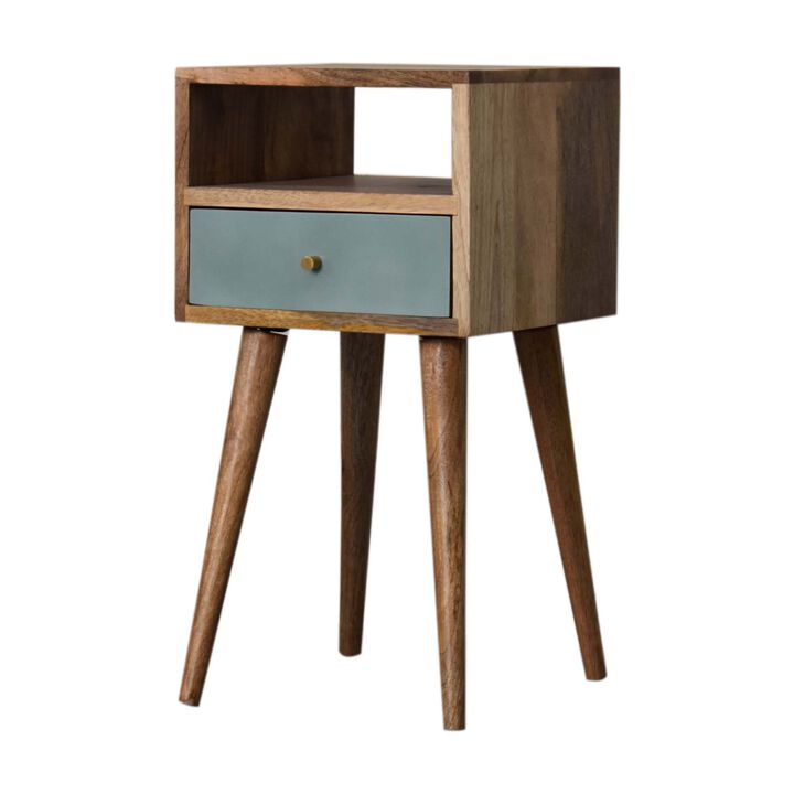 Mini Duck Egg Painted Oak-ish Solid Wood  1 Drawer NightStand
