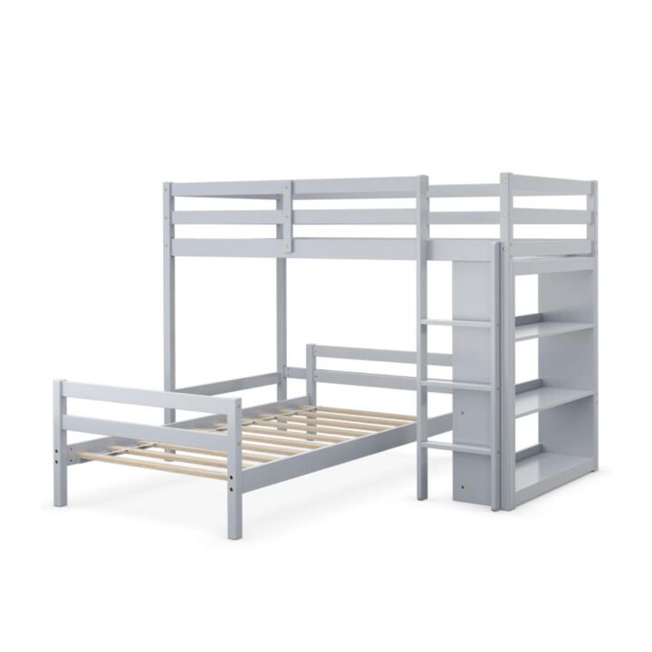 Hivvago Twin Over Twin Loft Bunk Bed with 3-Tier Bookcase