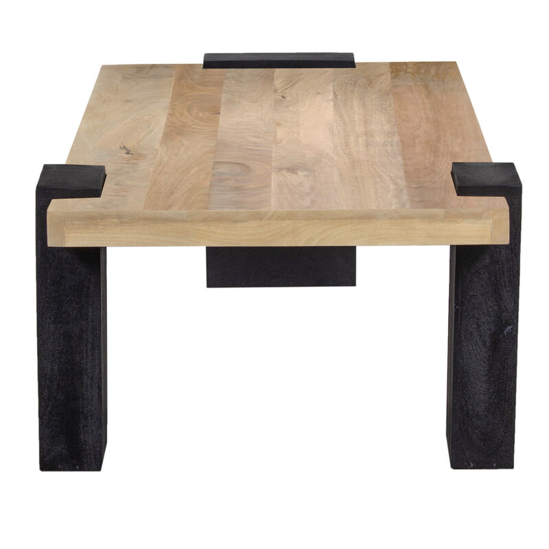 Bonne Coffee Table, 60 Inch Wide Rectangular Top, Handcrafted White Oak and Sandblasted Black