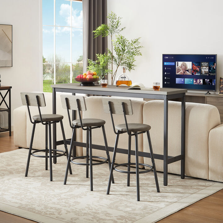 4-Piece Bar Table Set with PU Leather Stools, Industrial High Top Table for Breakfast & Dining