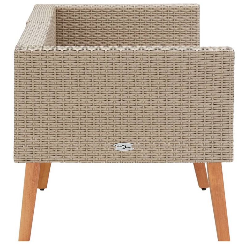 Outdoor Sofa, Beige Rattan, Gray Fabric Cushions, Brown Wood, 65 Inch - Benzara
