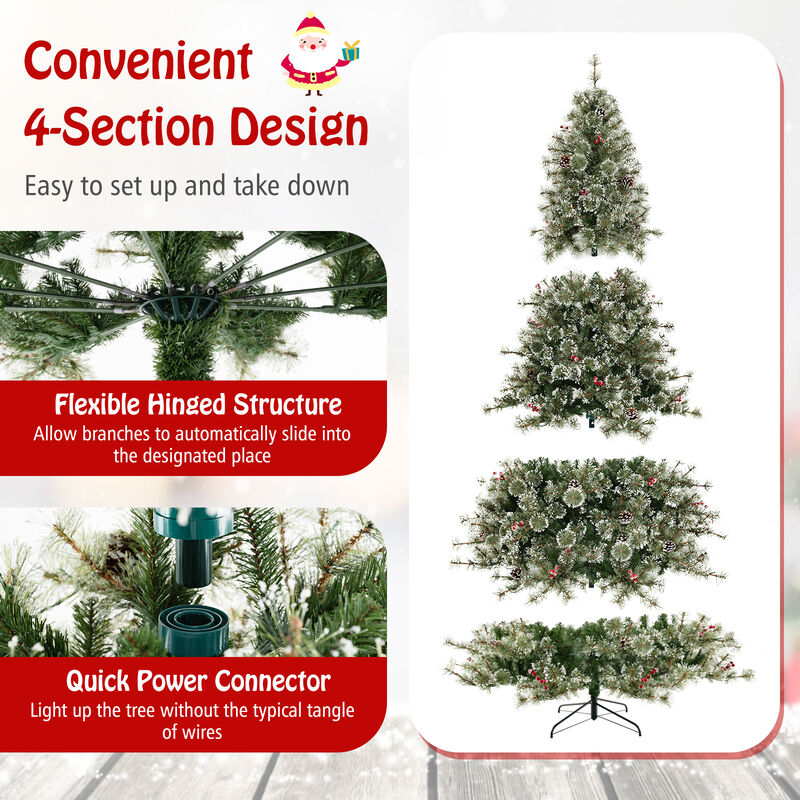 Artificial Christmas Tree Pre-Lit Hinged Holiday Tree with 360° Quick Power Connector