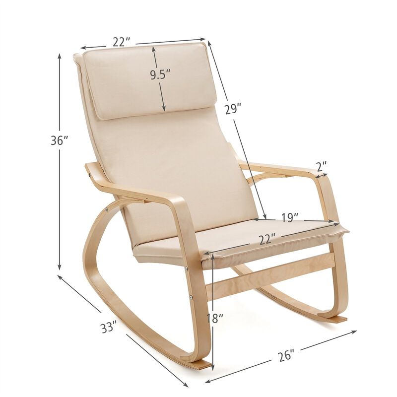 Hivvago Farmhouse Beige/Natural Linen Upholstered Rocking Chair