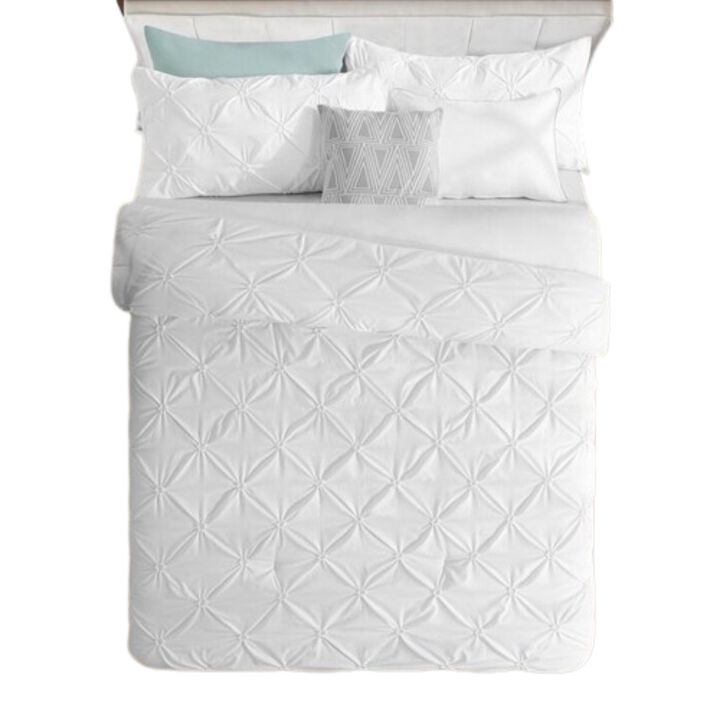 Hivvago King Size All Season Pleated Hypoallergenic Microfiber Reversible 3 Piece Comforter Set in White