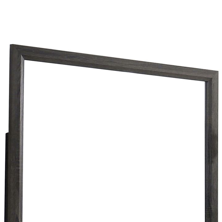 39 Inch Contemporary Wooden Frame Mirror, Gray-Benzara