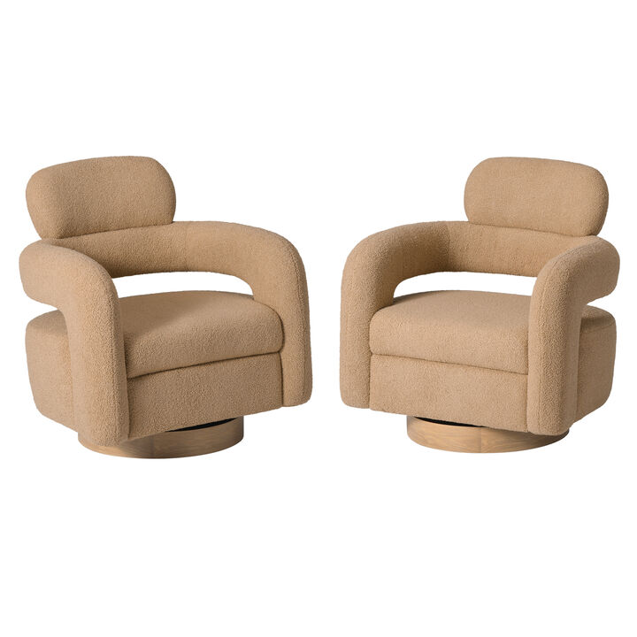 WestinTrends Mid-Century Modern Sherpa Swivel Barrel Accent Chair (Set of 2)