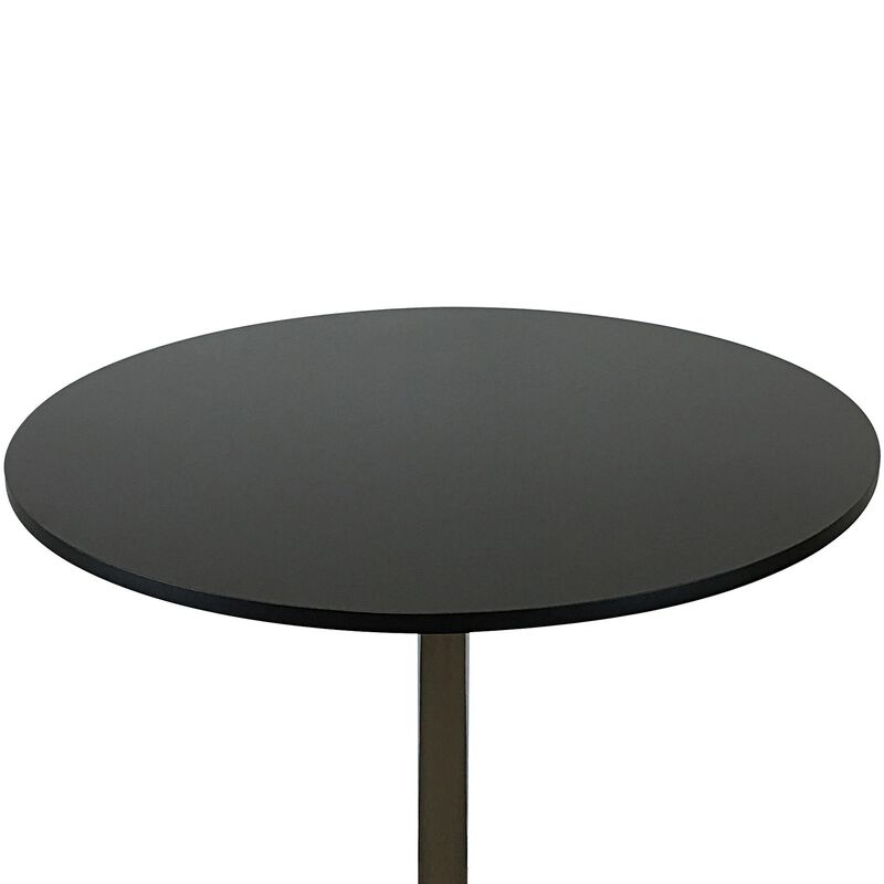 Mari 36 Inch Counter Height Table, Black Round Top and Stainless Steel Base - Benzara