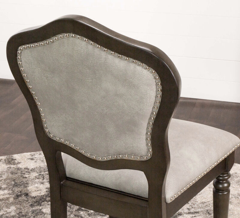 Vegas Light Gray and Dark Gray Nailheads and Casters Side Chair (Set of 2)