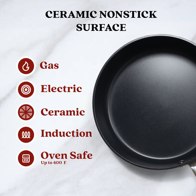 Alva Maestro Ceramic Nonstick Frying Pan Non Toxic Cast Aluminum w/ Stainless Steel Stay Cool Handle Scratch Resistant Healthy Cooking Pan Compatible w/ All Stovetops, Oven Safe & Induction Safe