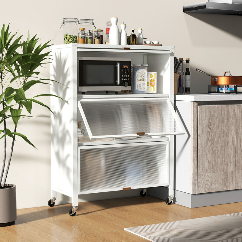 4-Tier Kitchen Bakers Rack with Flip Doors and Storage Shelves