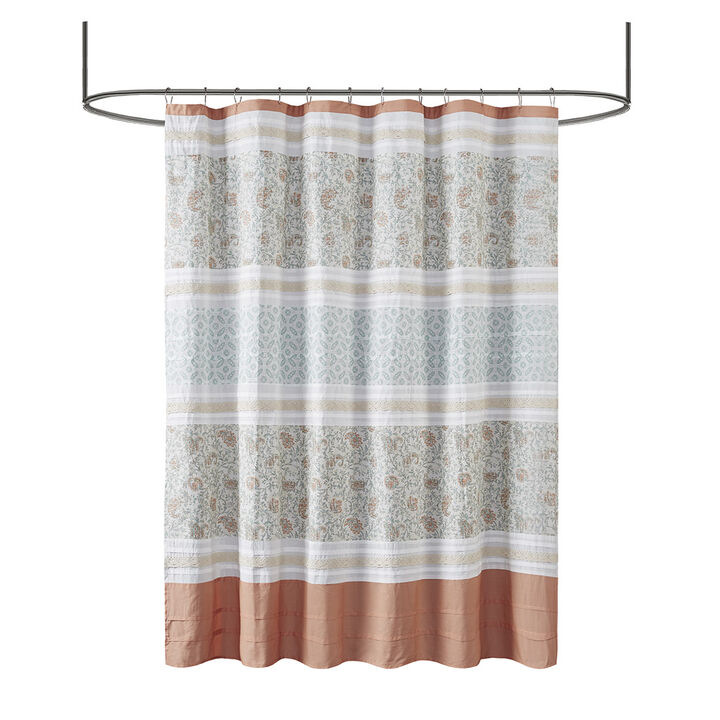 Gracie Mills Singleton Lace Trimmed Paisley Cotton Shower Curtain
