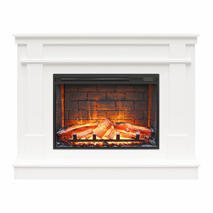 Elmcroft Mantel Fireplace TV Stand for TVs up to 65", White