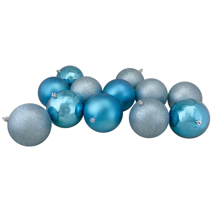 32ct Turquoise Blue Shatterproof 4-Finish Christmas Ball Ornaments 3.25" (80mm)