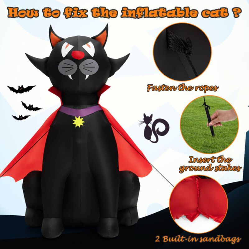 Hivvago 4.7 Feet Halloween Inflatable Vampire Cat with Red Cloak