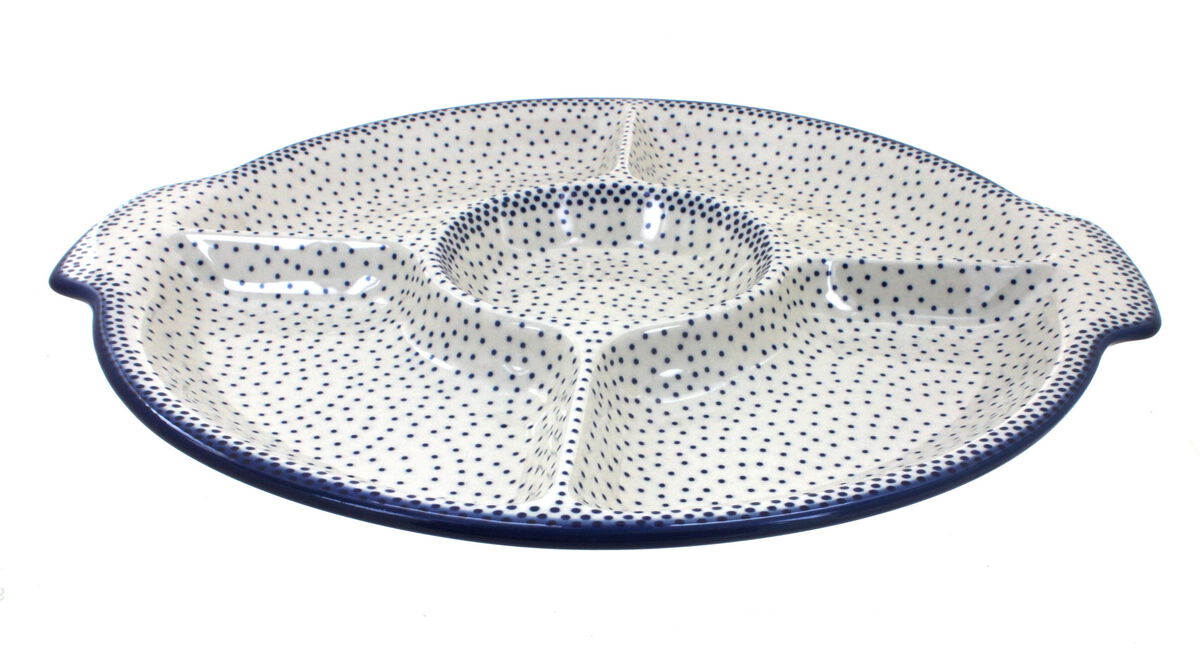 Blue Rose Polish Pottery Chip & Dip Plate