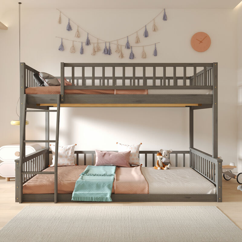 Merax Full XL over Queen Bunk Bed with Ladder and Guardrails