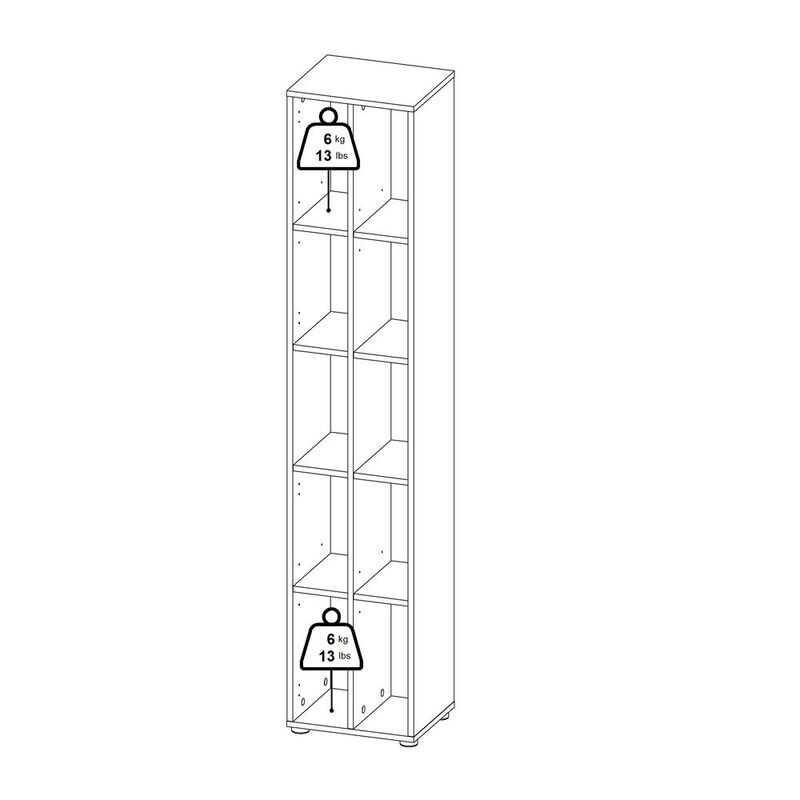 Tvilum Sign Narrow 10 Shelf Bookcase/ bookcase with divider, Matte Grey/Jackson Hickory