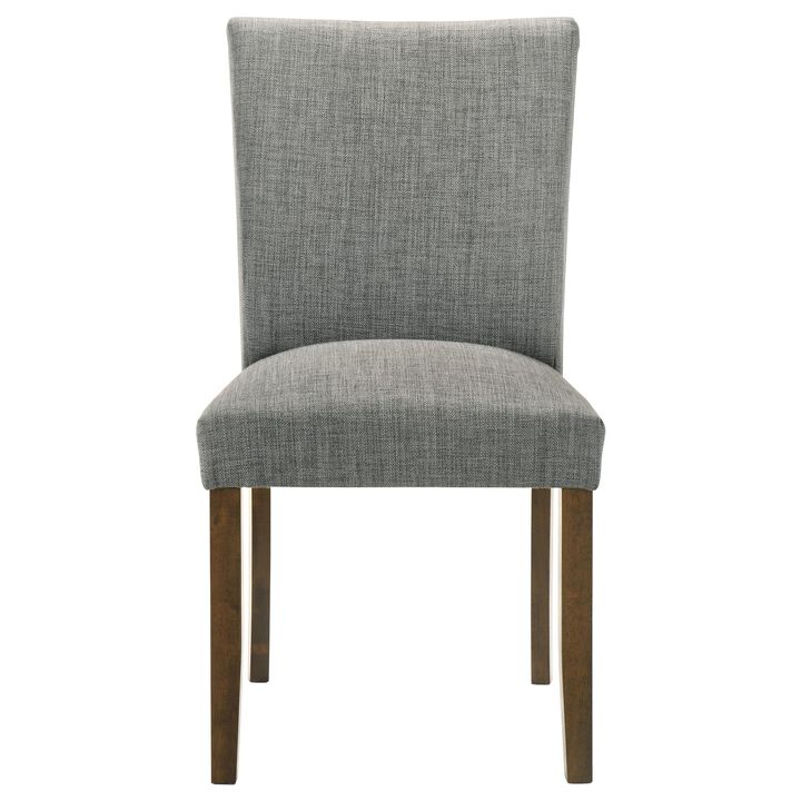 Cana Dining Chair Set of 2, Gray Fabric Foam Cushion, Brown Wood Legs - Benzara