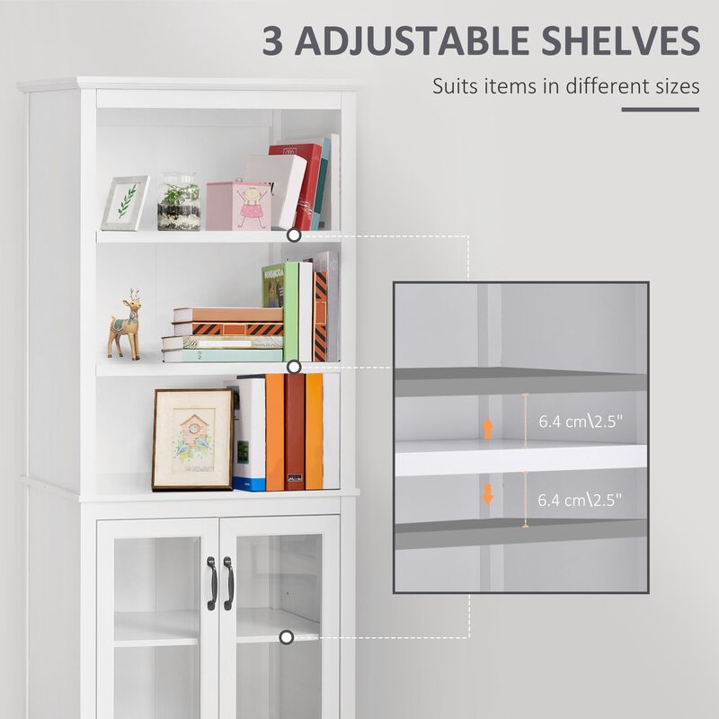 White Display Cabinet: Elegant Bookshelf with Open Shelves and Doors