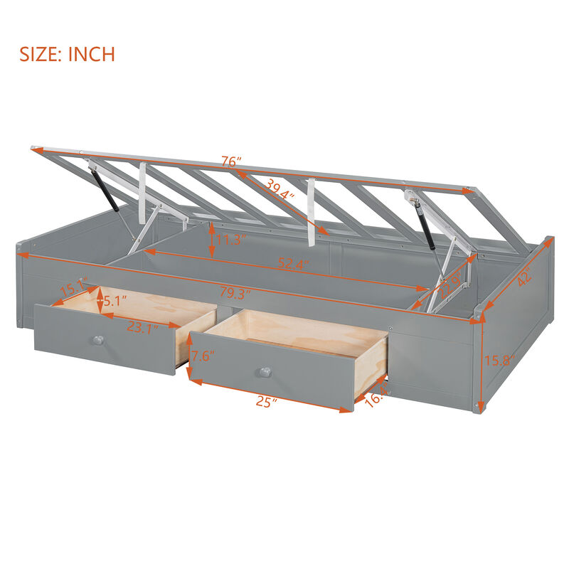 Merax Twin Bunk Bed with Wardrobe and Hydraulic Bed