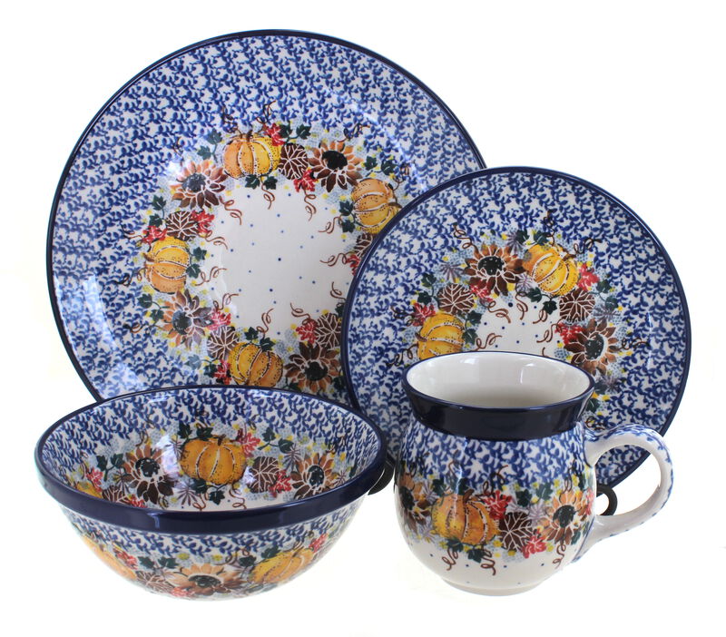 Blue Rose Polish Pottery Bluebird 4 Piece Place Setting - Service for 1