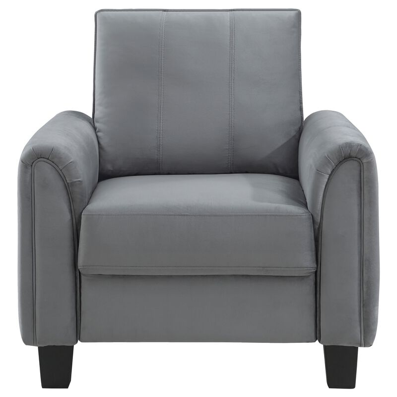Dave Accent Chair, Gray Fabric, Rounded Armrests, Black Tapered Legs  - Benzara