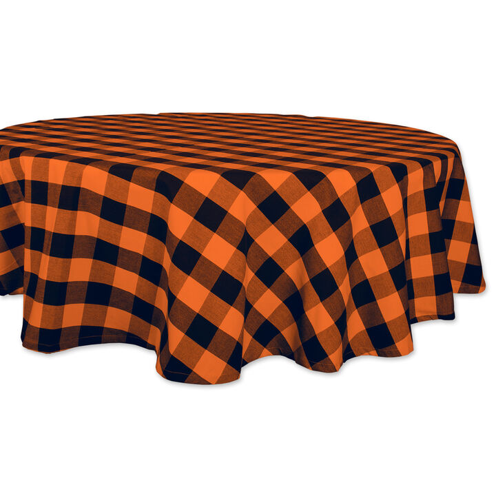 70" Orange Buffalo Checkered Round Tablecloth