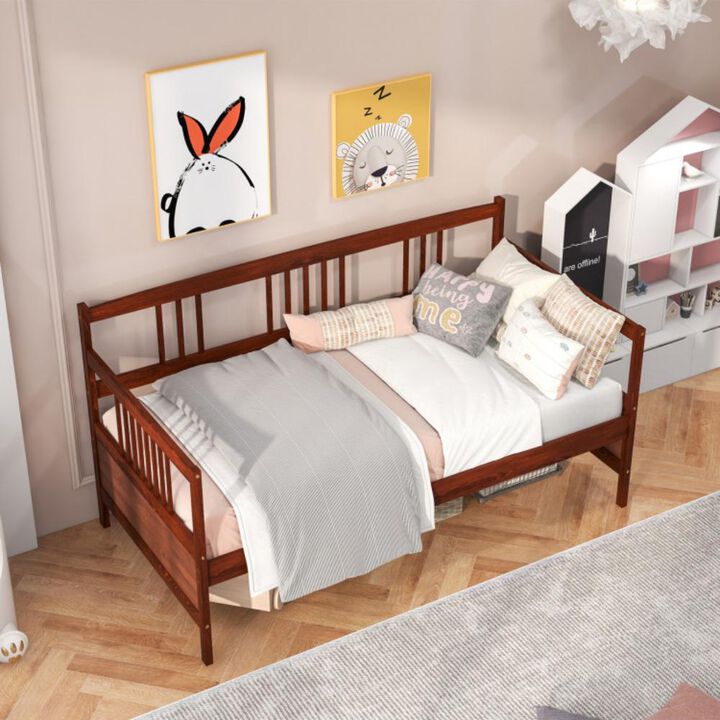 Hivvago Twin Size Wooden Slats Daybed Bed with Rails