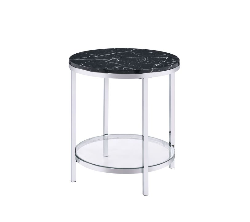 ACME Virlana End Table, Black Engineering Stone & Chrome Finish