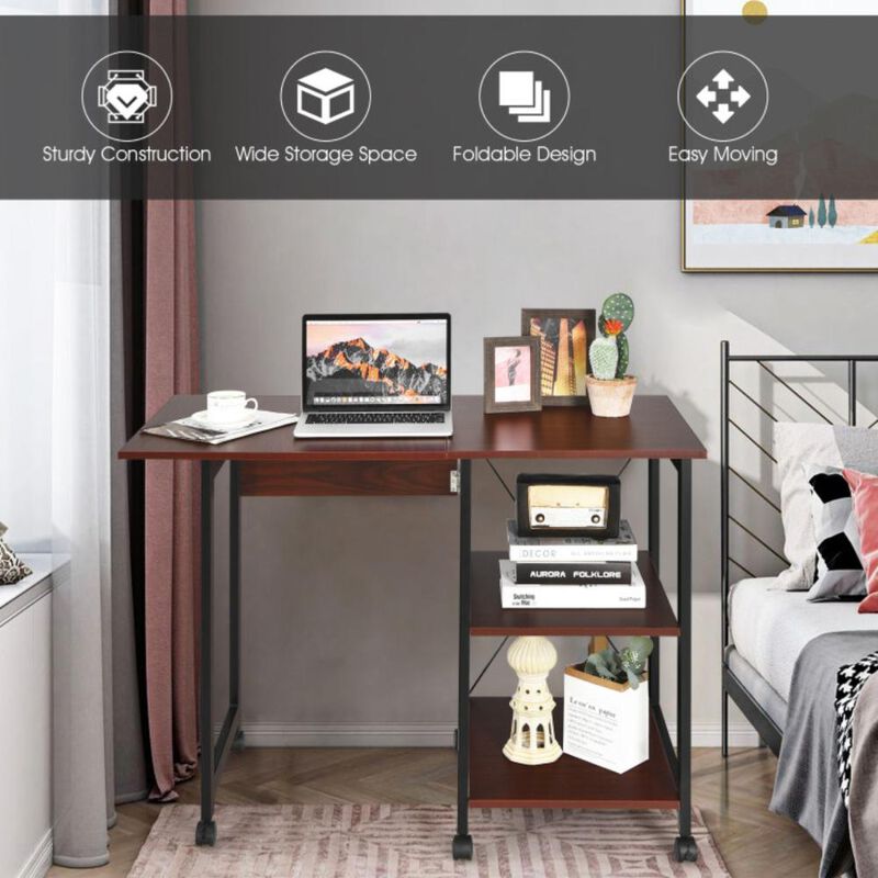 Hivvago Folding Writing Office Desk with Storage Shelves