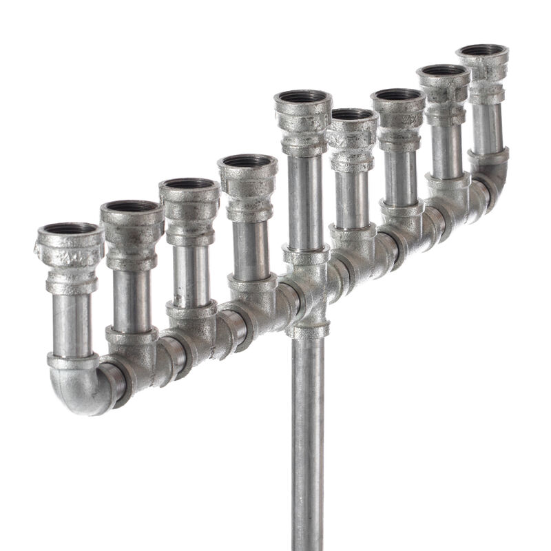 Industrial Galvanized Antique Silver Metal Pipe Hanukkah Menorah