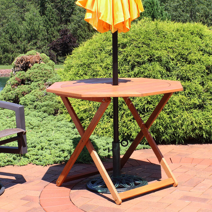 Sunnydaze Meranti Wood Folding Octagon Patio Dining Table