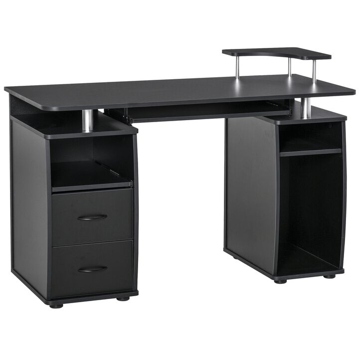 Black Computer Desk: Home Office/Dorm with Elevated Shelf