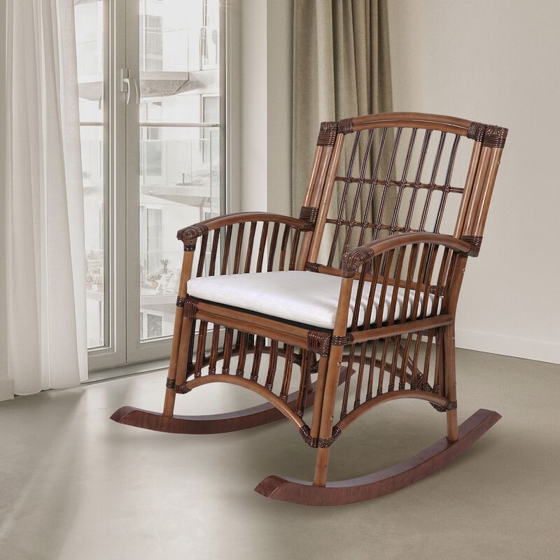 Swayze Bohemian Farmhouse Woven Rattan/Wood Rocking Chair