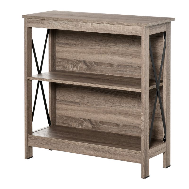 Dark Industrial Shelving: 2-Tier Bookcase with Metal X-Bar