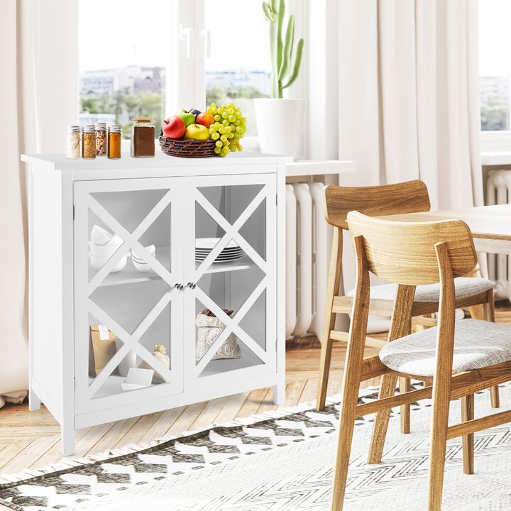 White kitchen buffet cabinet with glass doors - 35.5" x 15.5"