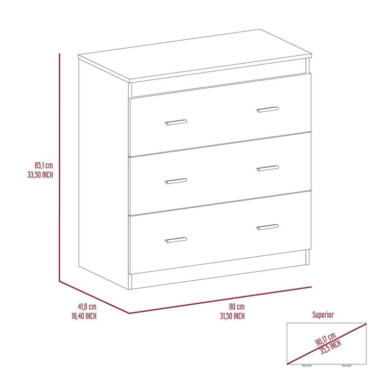 Georgia Three Drawer Dresser, Metal Handles, Superior Top - Black
