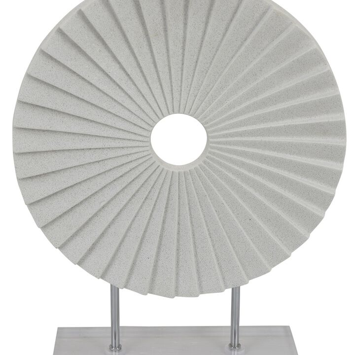 Saina Tabletop Decor, White Acrylic Base, 17 Inch Round Sunburst - Benzara