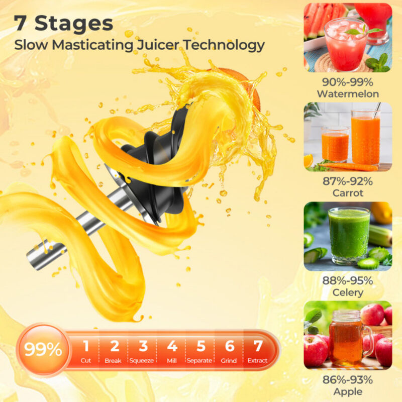 Cold Press Juicer with Feed Chute  High Juice Yield and Reverse Function