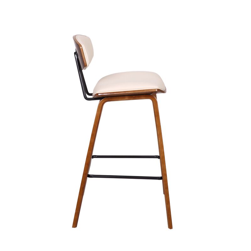 Mid Century Top Padded Back Counter Barstool, Cream-Benzara
