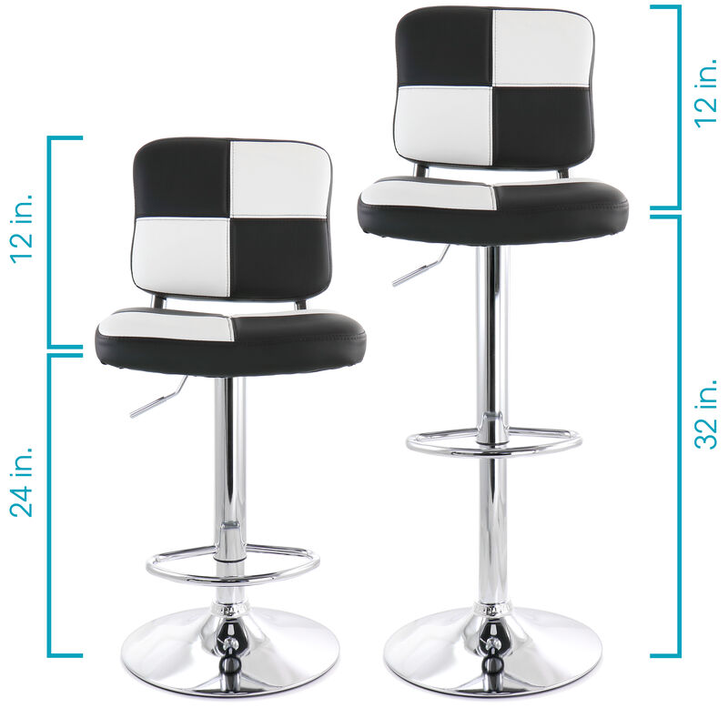 Elama 2 Piece Adjustable Faux Leather Bar Stool in Black and White with Chrome Base